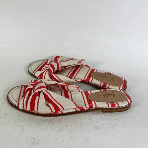 Madewell Naida Half Bow Slide Sandals Womens 6.5 Red White Striped Fabric Preppy - Picture 5 of 9